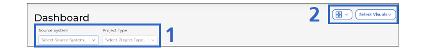 System screenshot of buttons at the
              top of the dashboard with Filters and Visualization buttons highlighted.